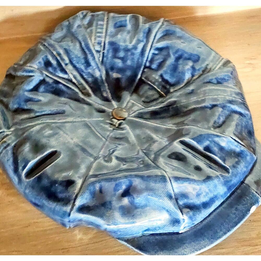 VTG Ceramic Ashtray John Lennon Style Newsboy Blue Denim Trinket Holder Hat READ